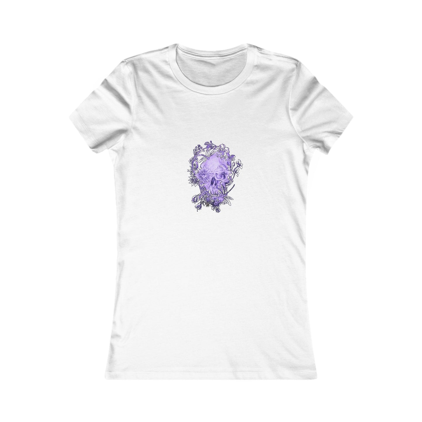 Floral Skull and Dragonfly Tattoo Art (Purple) - 9 color choices Ladies TShirt