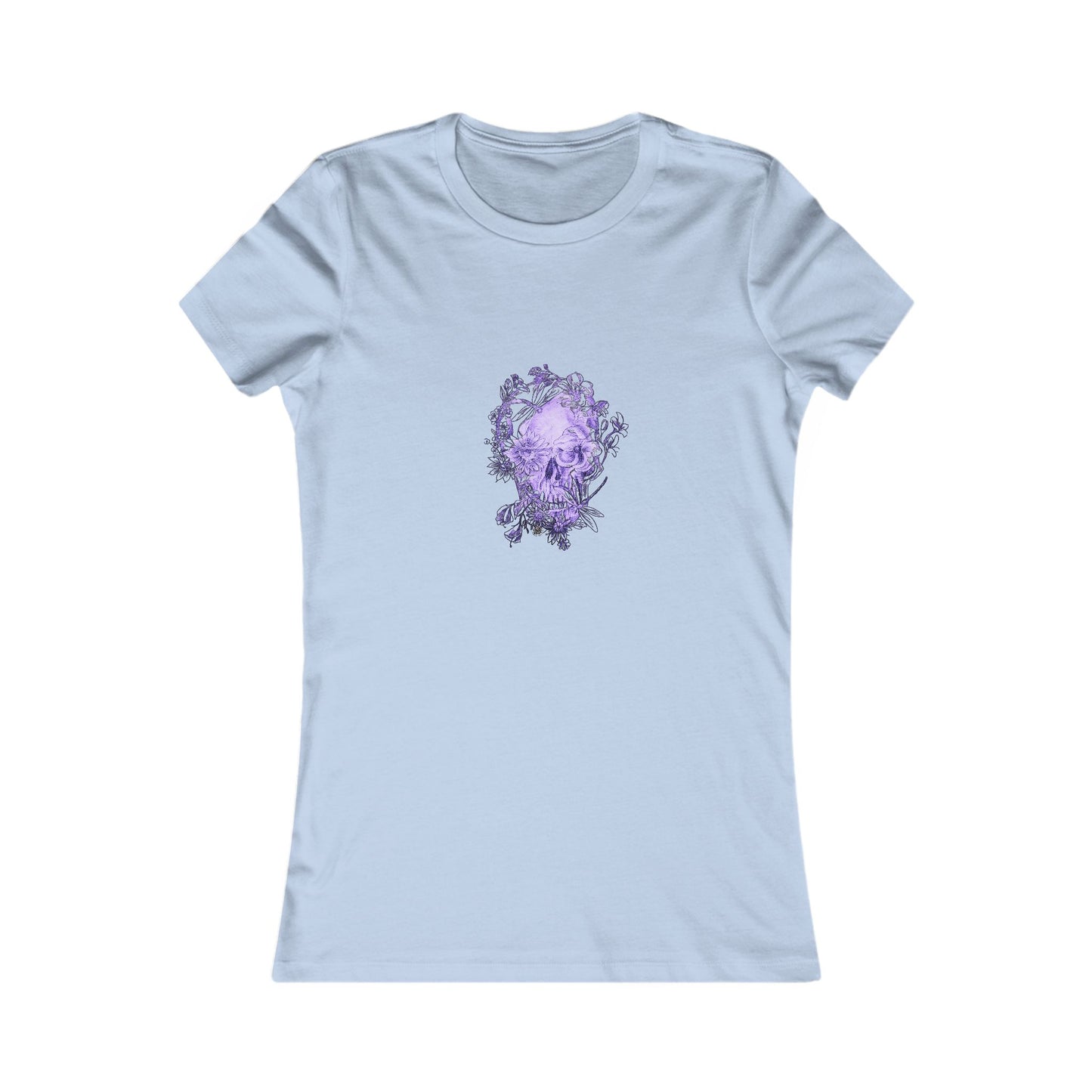 Floral Skull and Dragonfly Tattoo Art (Purple) - 9 color choices Ladies TShirt