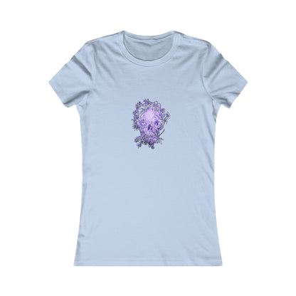Floral Skull and Dragonfly Tattoo Art (Purple) - 9 color choices Ladies TShirt