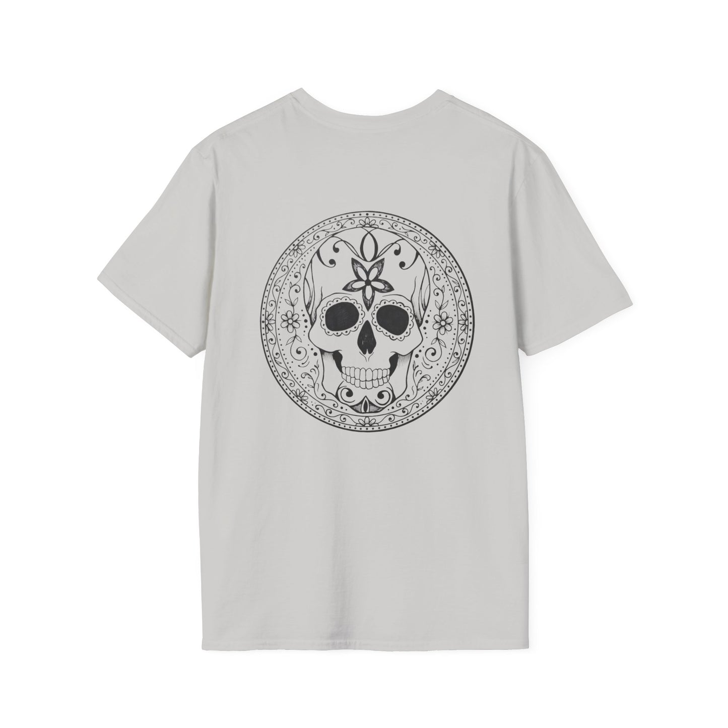 Skull Flower Mandala Trio - Unisex T-Shirt — Sugar Skull Back Medallion