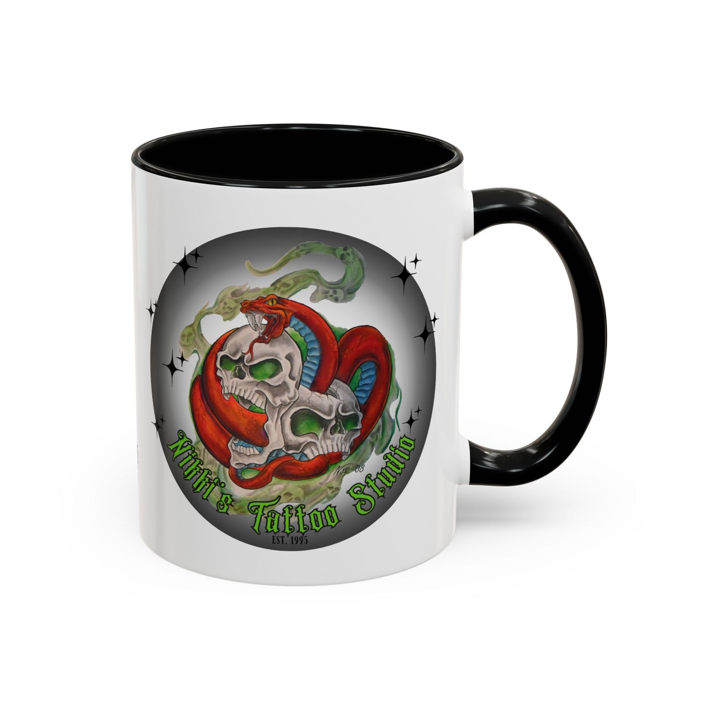 Nikki's Tattoo Studio Collection - Skull and Red Snake Logo, Coffee Mug
