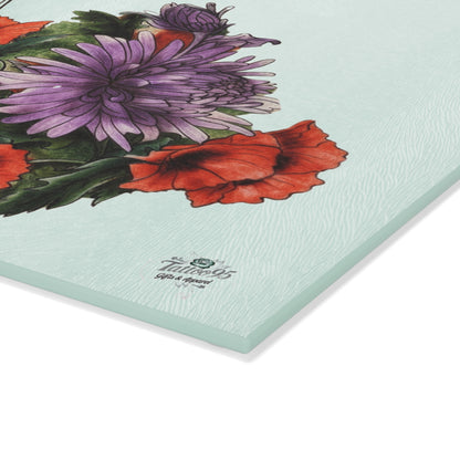 Red Poppy Purple Aster - Glass Cutting Board – Decorative Kitchen Chopping Board