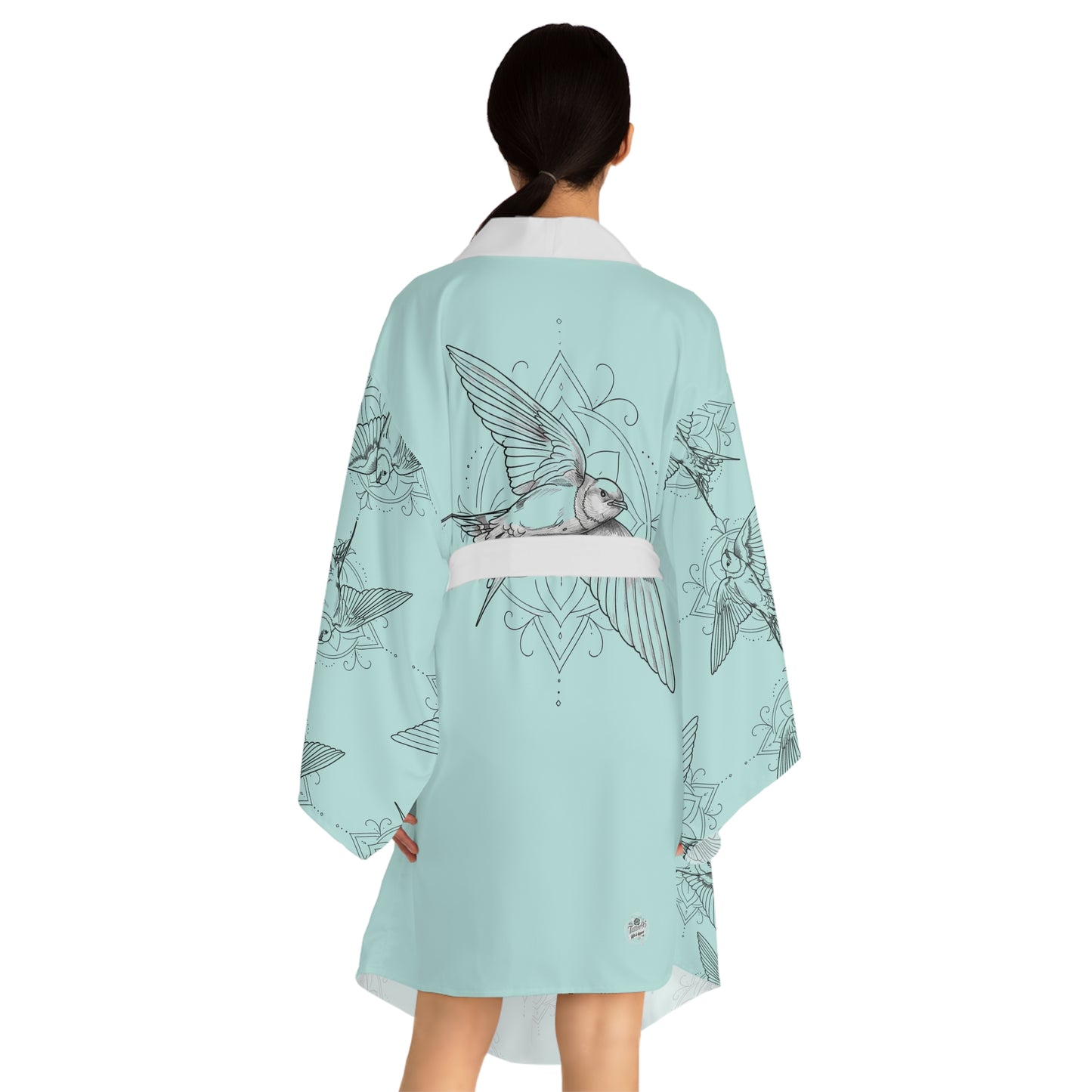 Swallow Bird Print Kimono Robe — Mid-Length Bell Sleeve Lounge & Evening Wrap