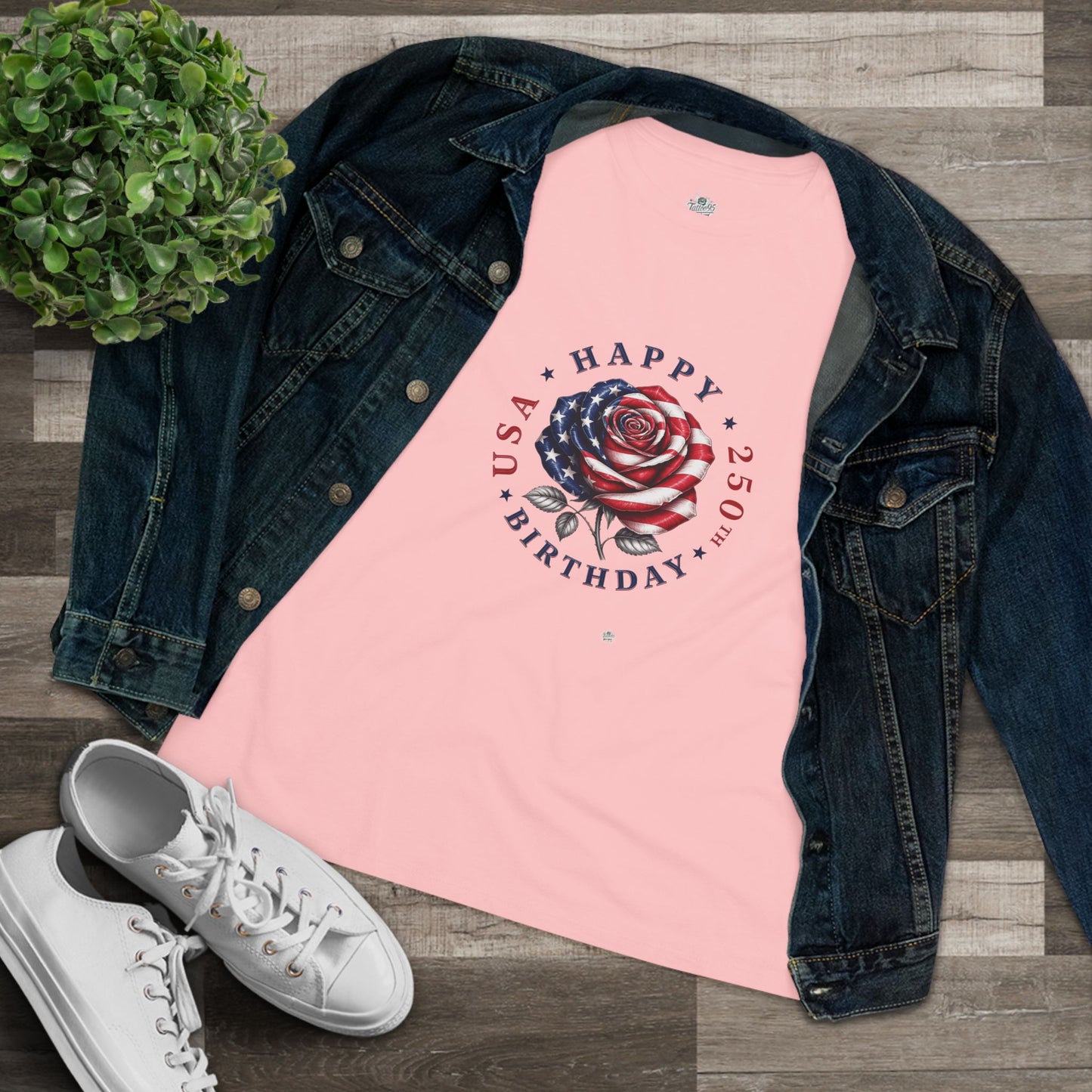 Happy 250th Birthday America - Birthday Rose - Women’s Plain Jersey T-Shirt