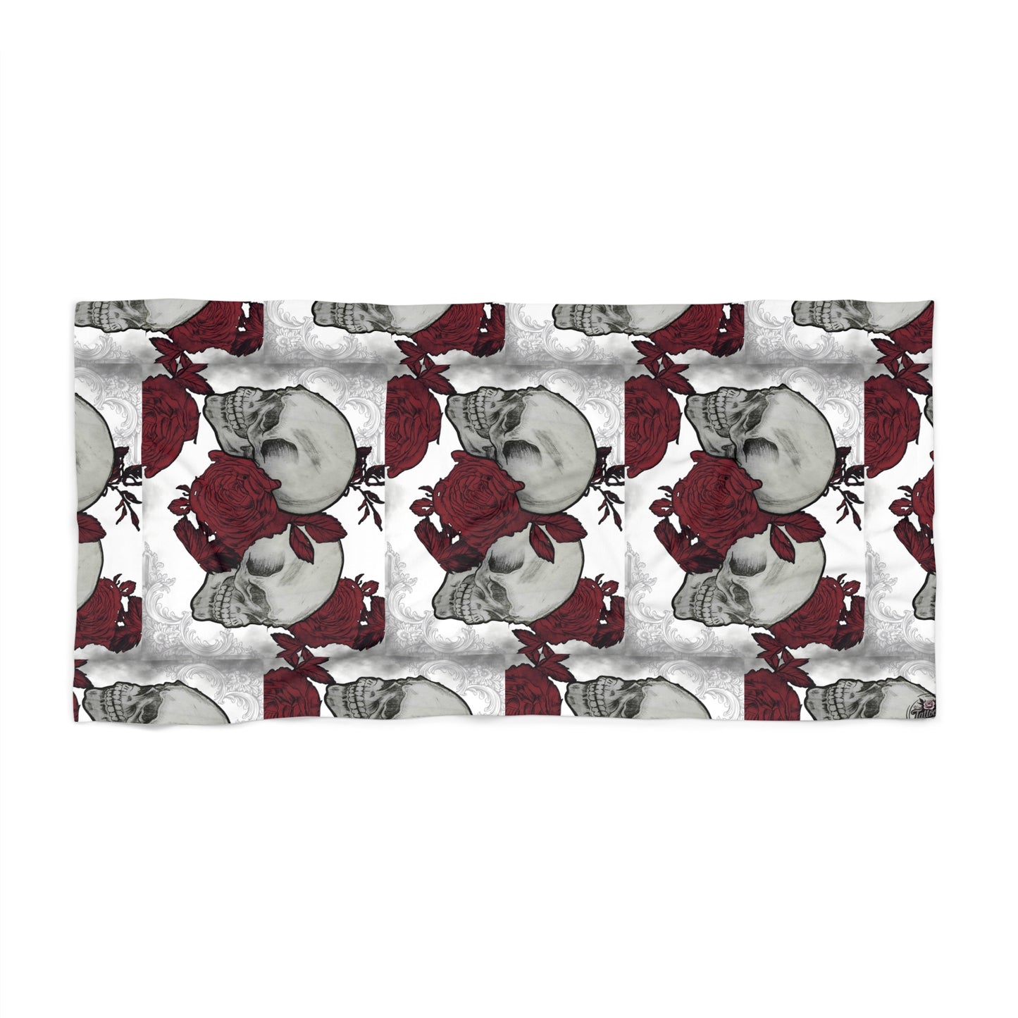 Skull and Roses - Beach Towel — Gothic Floral Beach Towel (Small & Large)