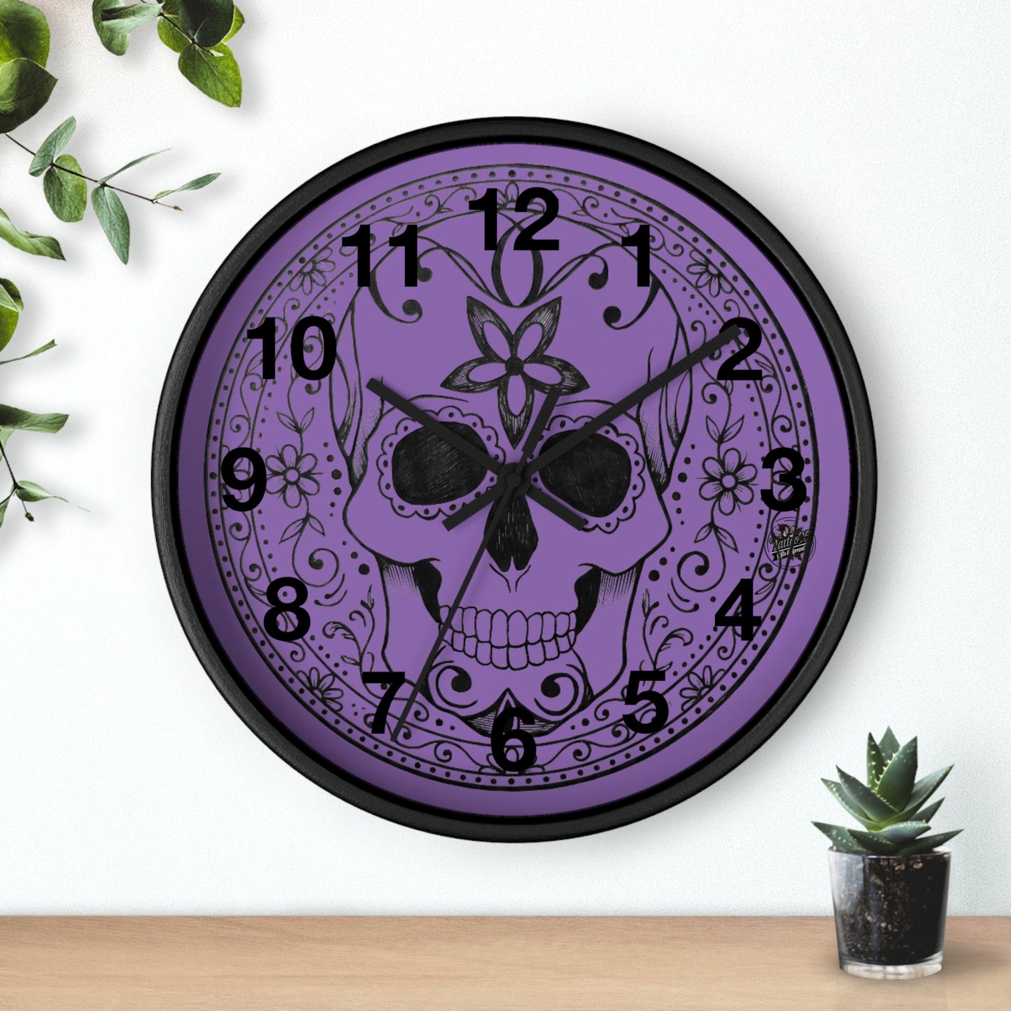 Sugar Skull - Wall Clock — Purple Background (Black or White Base)