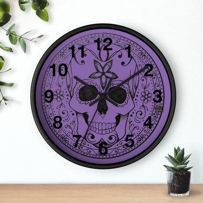 Sugar Skull - Wall Clock — Purple Background (Black or White Base)