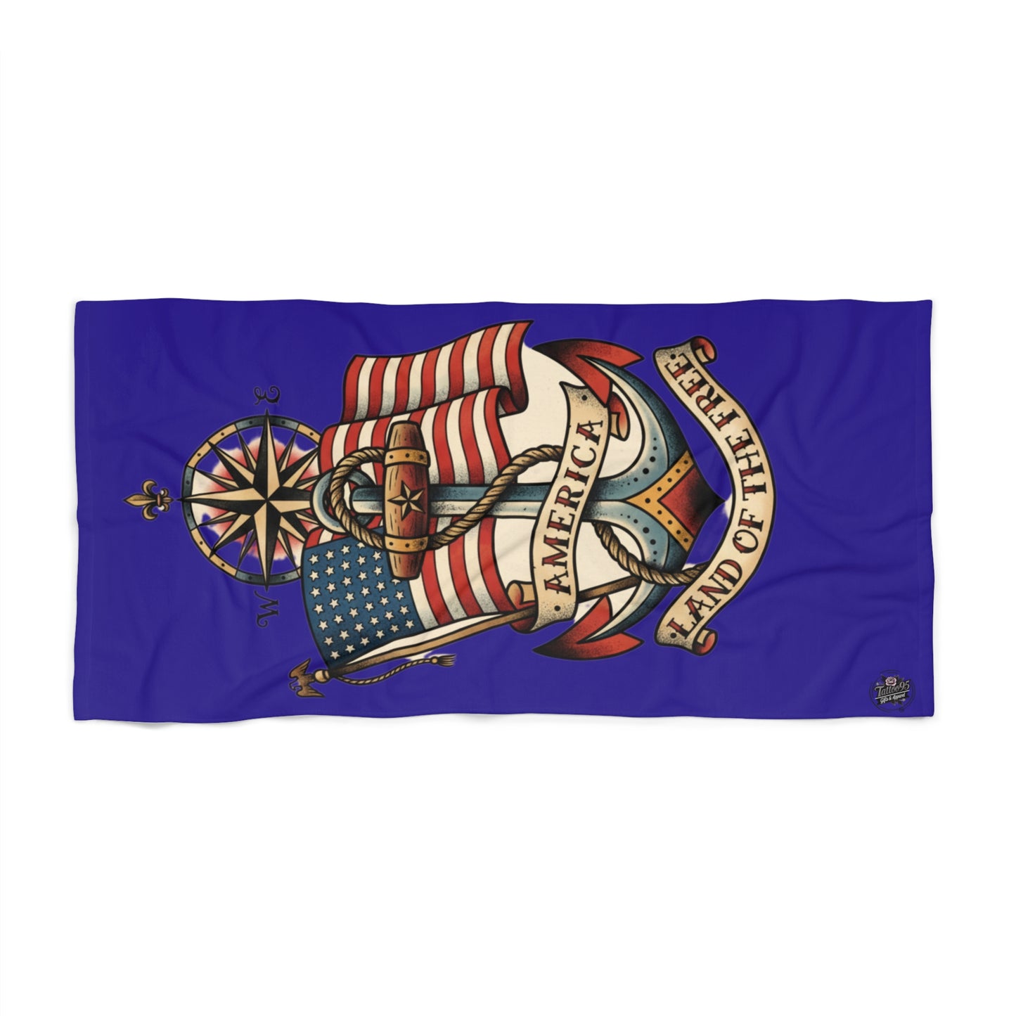 Anchor Tattoo 'Land of the Free' Beach Towel