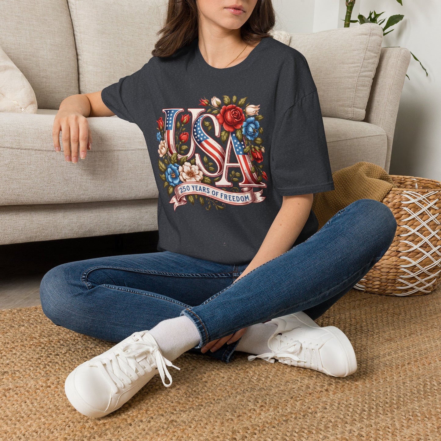 Floral USA 250th T-Shirt — Happy Birthday America