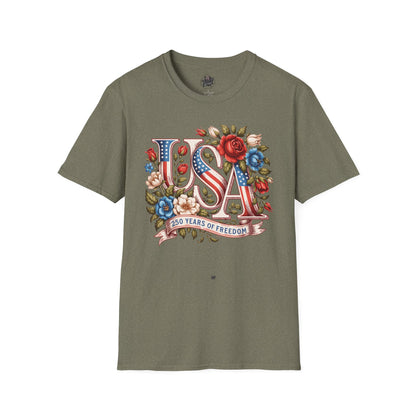 Floral USA 250th T-Shirt — Happy Birthday America