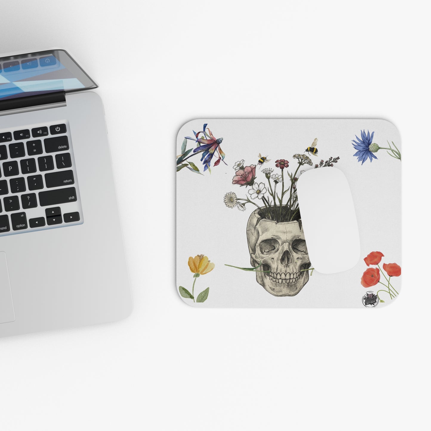 Floral Skull Planter Tattoo Art - Mouse Pad
