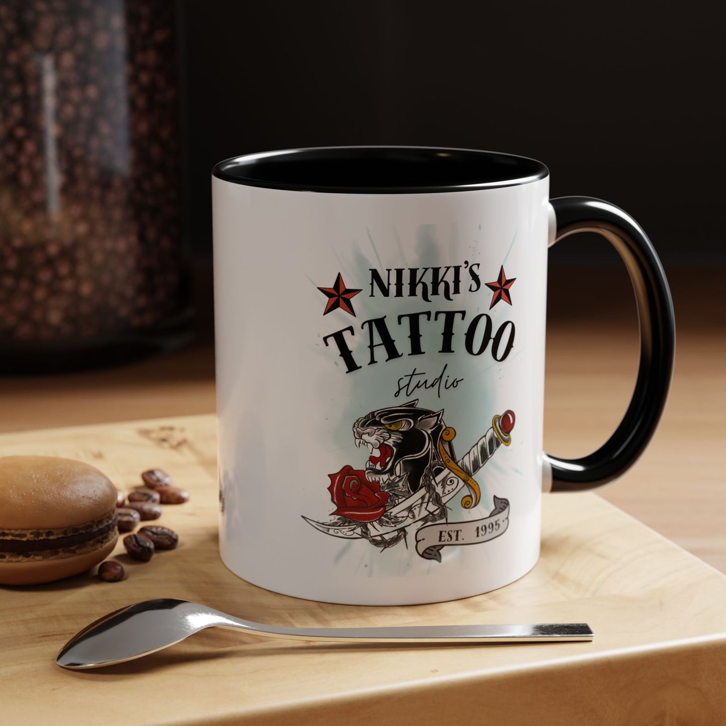 Nikki's Tattoo Studio Collection - Panther Dagger Rose - Ceramic Mug