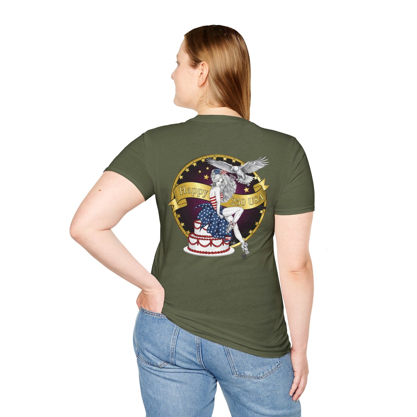Eagle Tattoo T-Shirt with Flag & Lady Liberty – Happy 250th Birthday USA