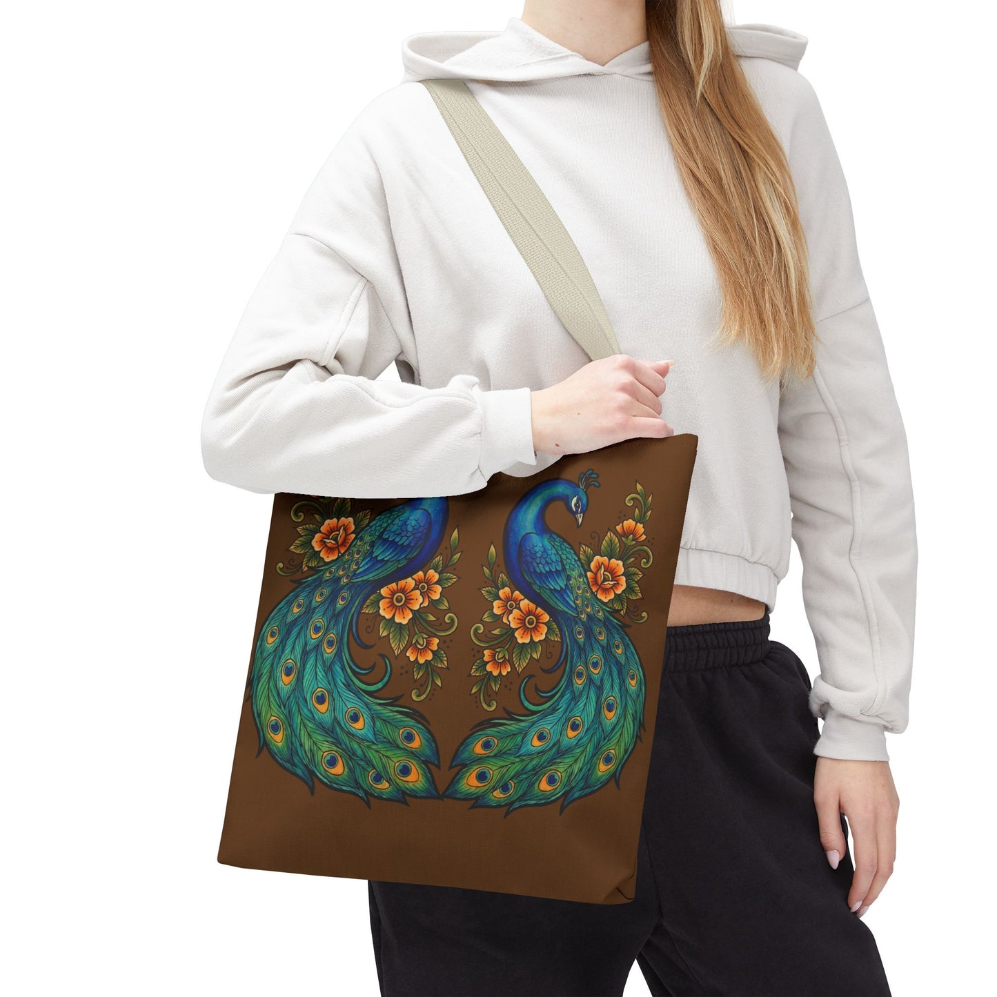 Floral Peacock - Tote Bag — Boho Vintage Brown All-Over Print