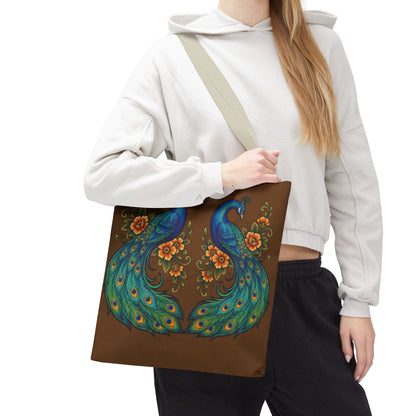 Floral Peacock - Tote Bag — Boho Vintage Brown All-Over Print