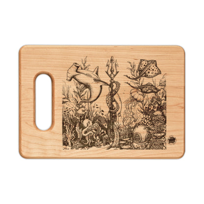 Ocean Underwater Journey Tattoo Engraved Cutting Board — Underwater Journey Wood Paddle & Rectangular