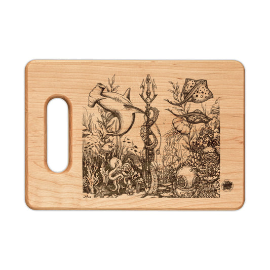 Engraved Ocean Tattoo Cutting Board — Underwater Journey Wood Paddle & Rectangular