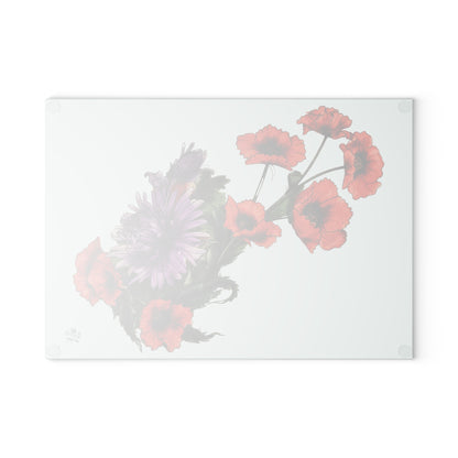 Red Poppy Purple Aster - Glass Cutting Board – Decorative Kitchen Chopping Board