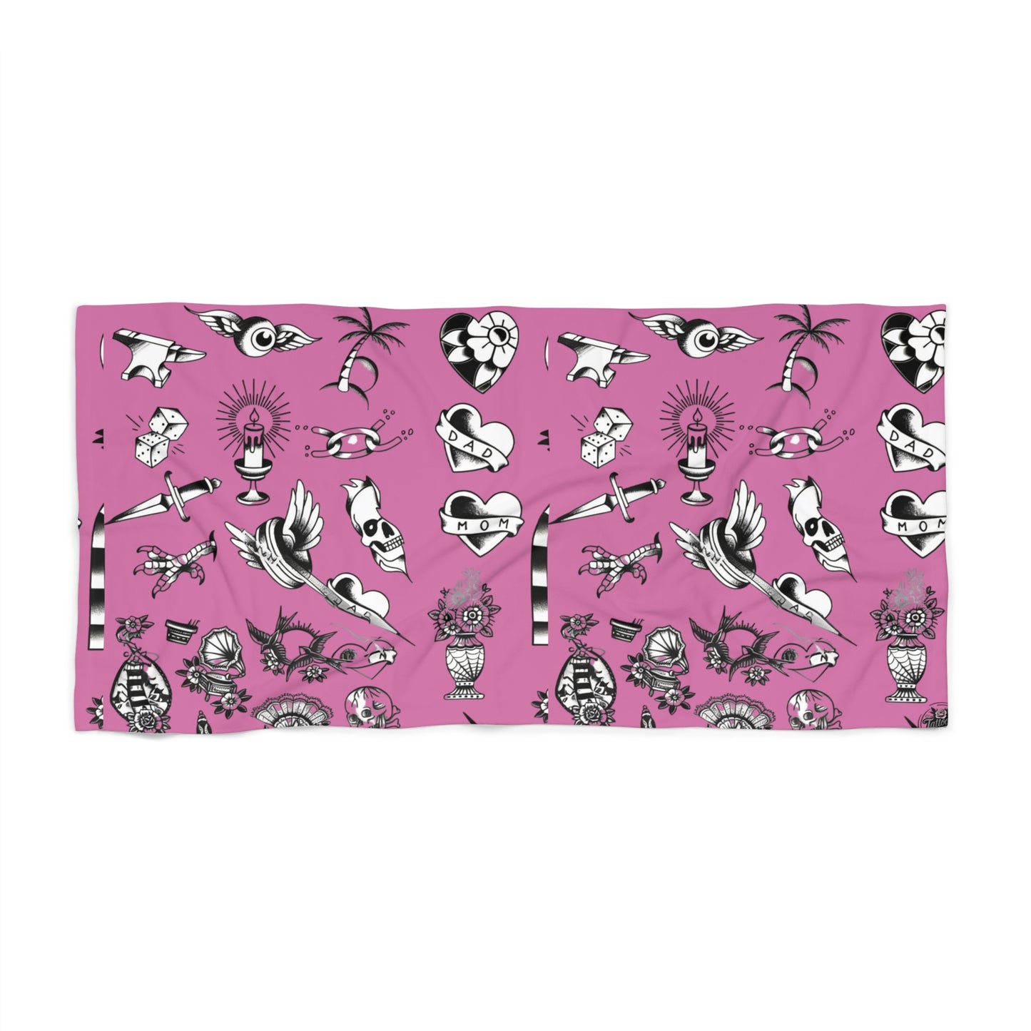 Tattoo Artwork - Pink & Black Beach Towel — (Small & Large)