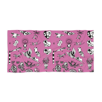 Tattoo Artwork - Pink & Black Beach Towel — (Small & Large)