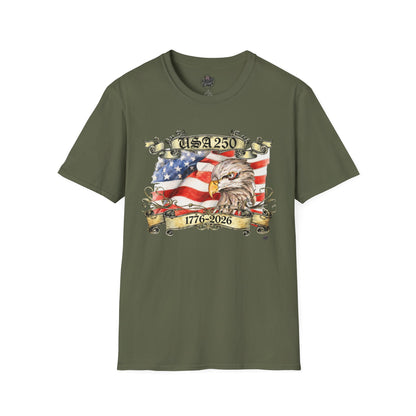 Eagle Tattoo T-Shirt with Flag & Lady Liberty – Happy 250th Birthday USA