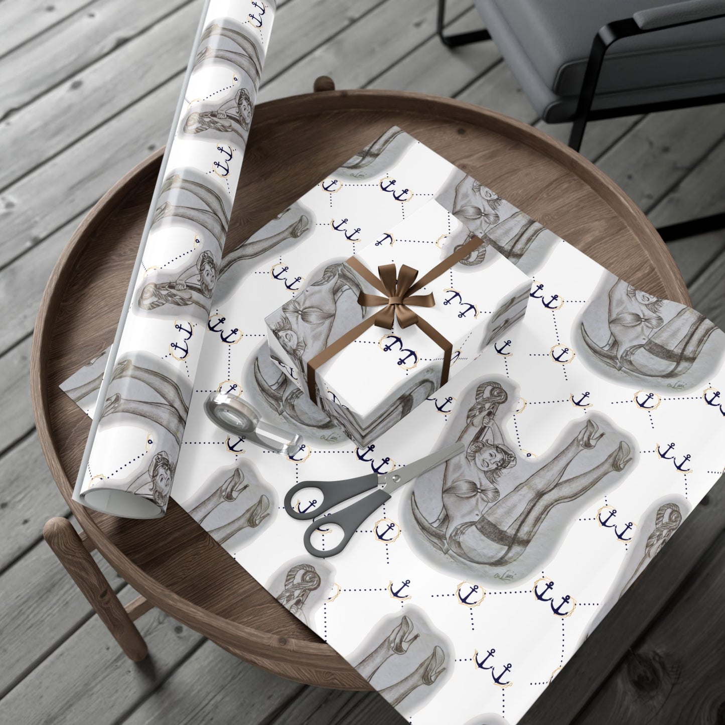 Vintage Sailor Girl Artwork Gift Wrap Paper — Nautical Retro Wrapping Sheets