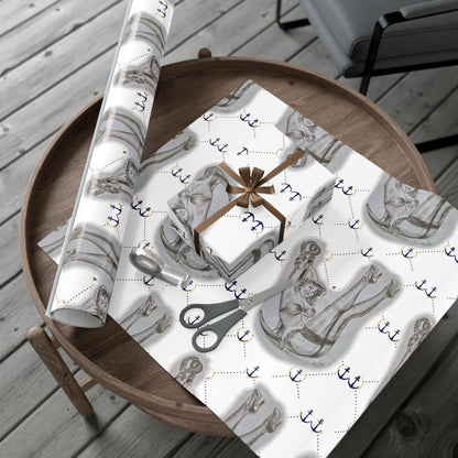 Vintage Sailor Girl Artwork Gift Wrap Paper — Nautical Retro Wrapping Sheets