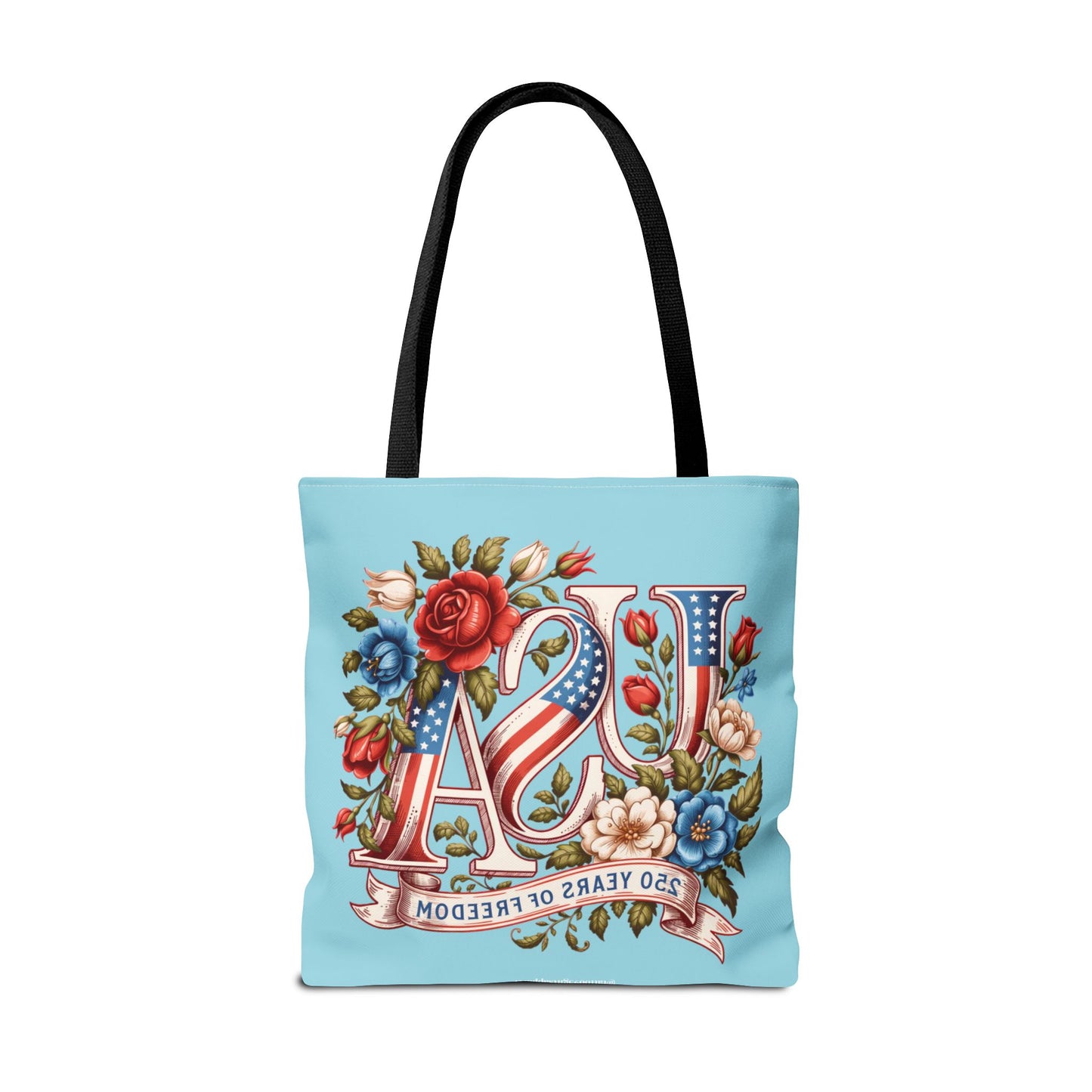 Floral USA -- Happy 250th Birthday America Tote Bag — Patriotic 4th of July Celebration Tote