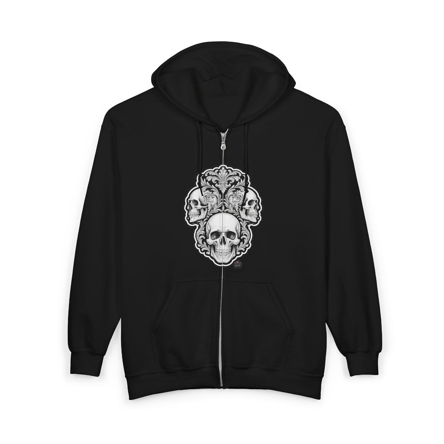 Skull Filigree - Zip-Up Hoodie — Black Graphic Zip Hoodie