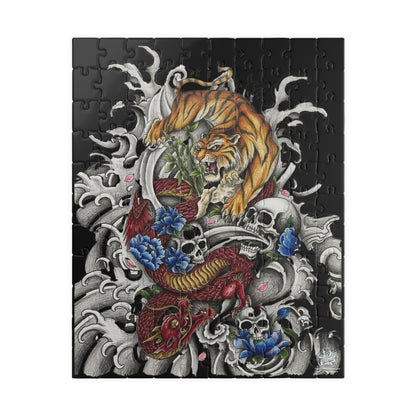 Tiger, Dragon & Skulls - Tattoo-Style Puzzle — Jewel-Toned Glossy Art (110/252/520/1014 pcs)