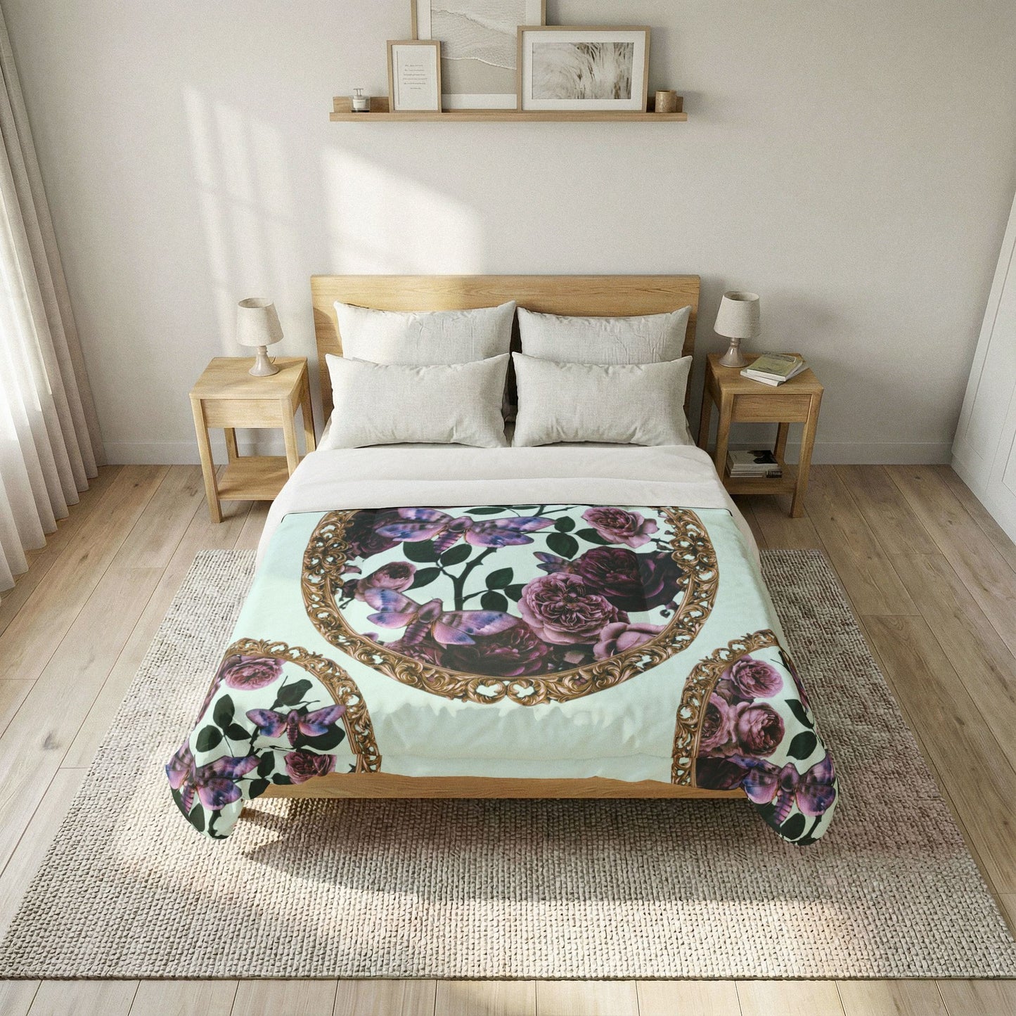 Vintage Floral Cotton Comforter – Dark Botanical Bedspread