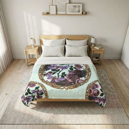 Vintage Floral Cotton Comforter – Dark Botanical Bedspread