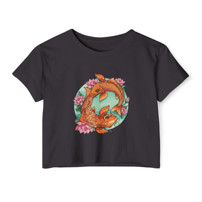Koi Fish Tattoo - Women's Crop Top — White Festival Cropped T-Shirt
