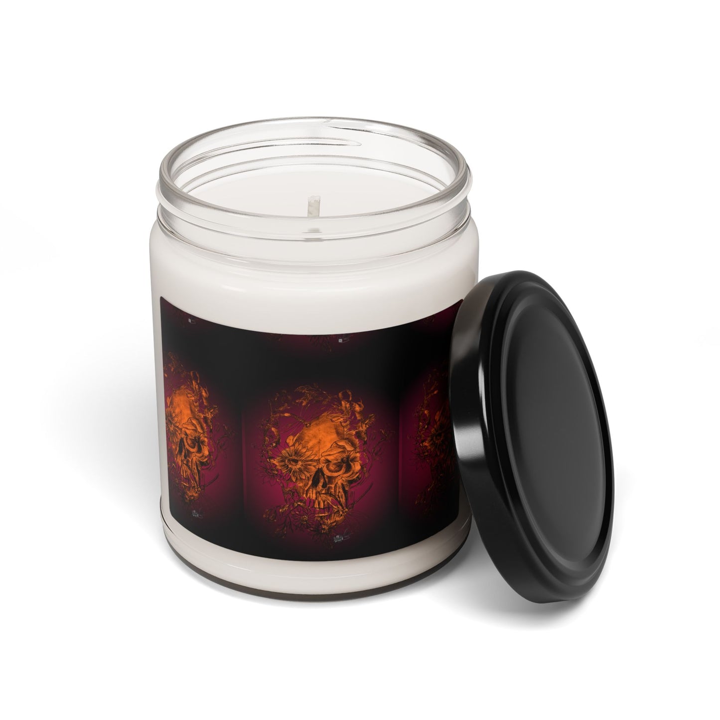 Floral Skull and Dragonfly Tattoo Art (Orange) -  9oz Candle, Long-Burn Aromatic Candle Scented and unscented.