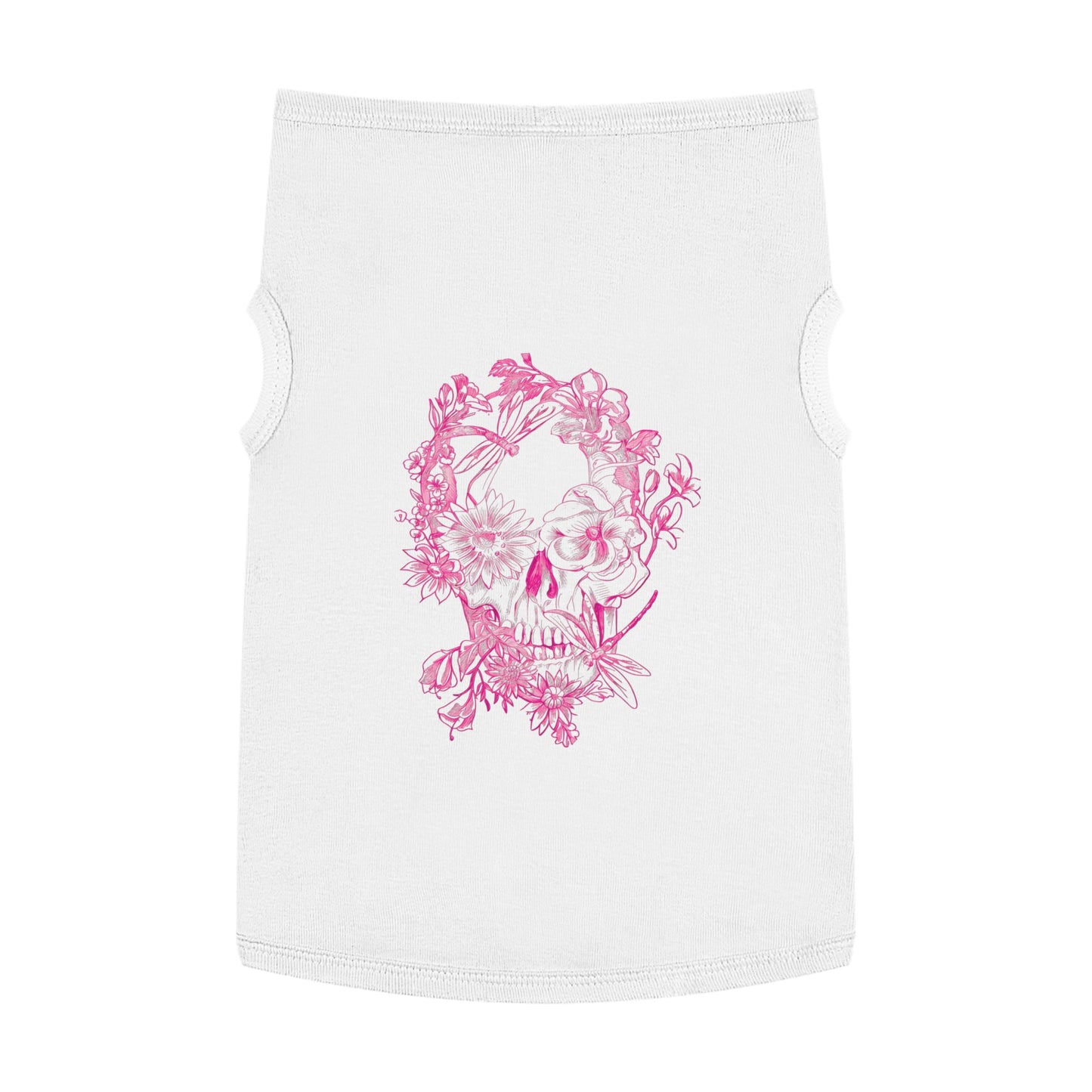 Floral Skull and Dragonfly Tattoo Art (Pink) - Black Pet Tank Top – White Pet Tank Top