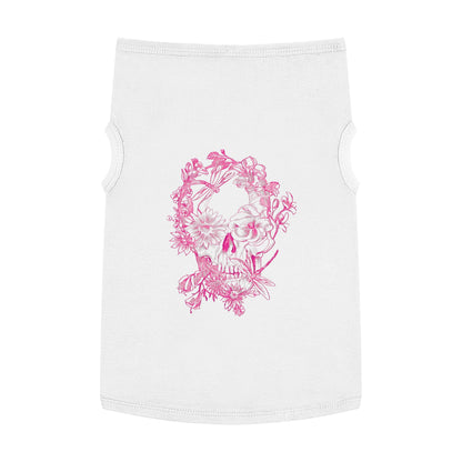 Floral Skull and Dragonfly Tattoo Art (Pink) - Black Pet Tank Top – White Pet Tank Top