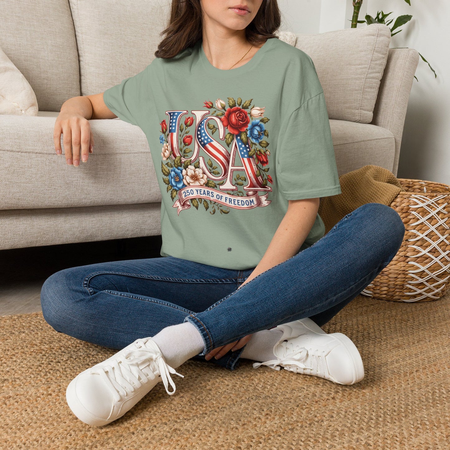 Floral USA 250th T-Shirt — Happy Birthday America