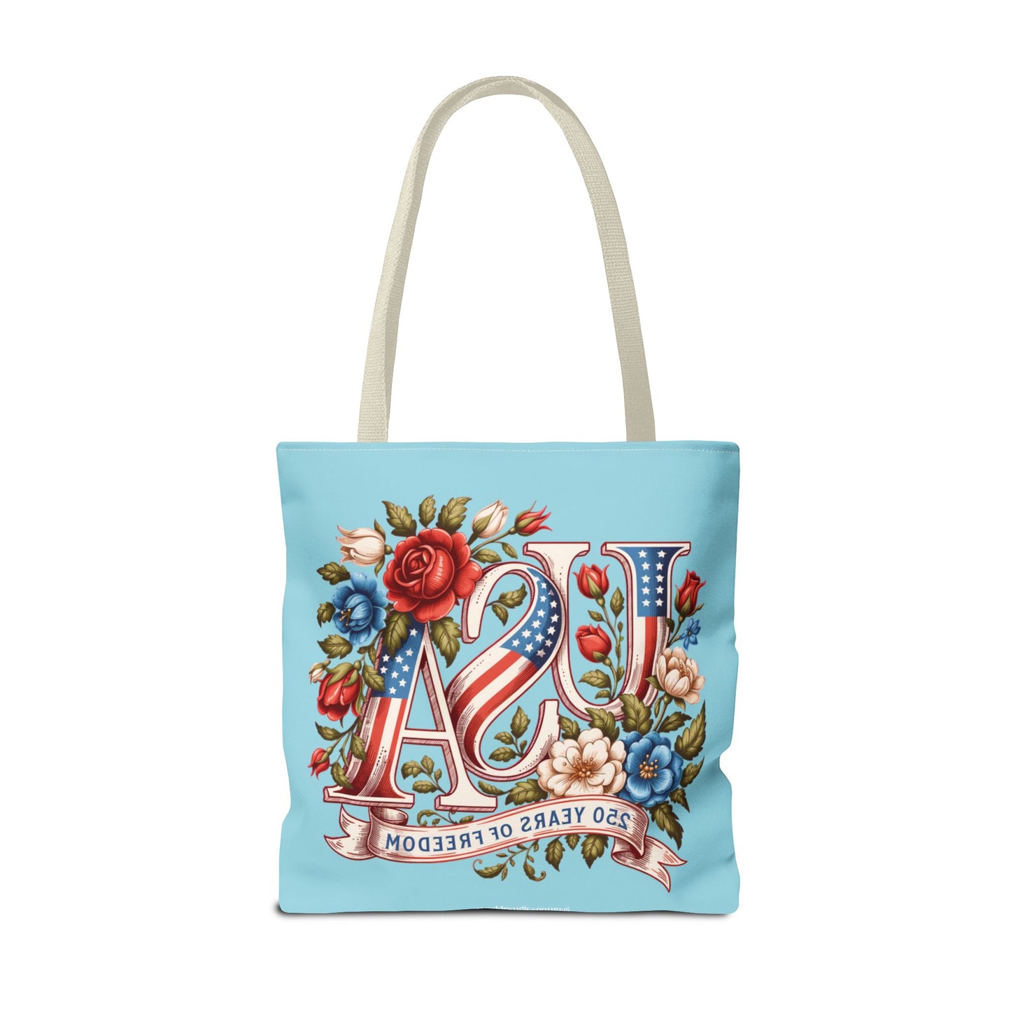 Floral USA -- Happy 250th Birthday America Tote Bag — Patriotic 4th of July Celebration Tote