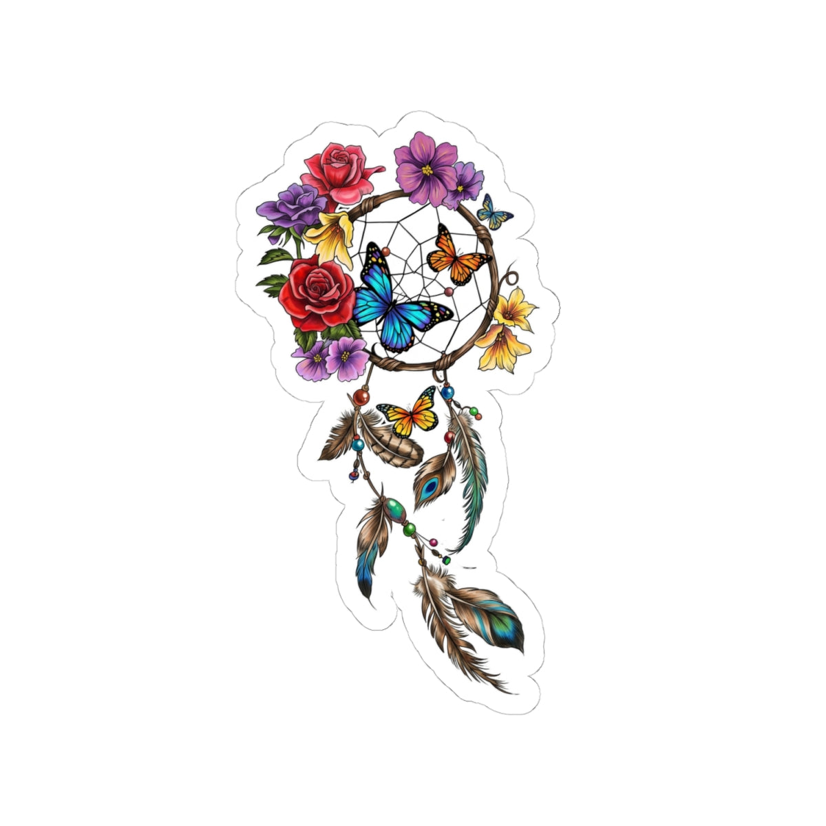 Dreamcatcher Floral Stickers — Colorful Butterfly & Feather Kiss-Cut Decals