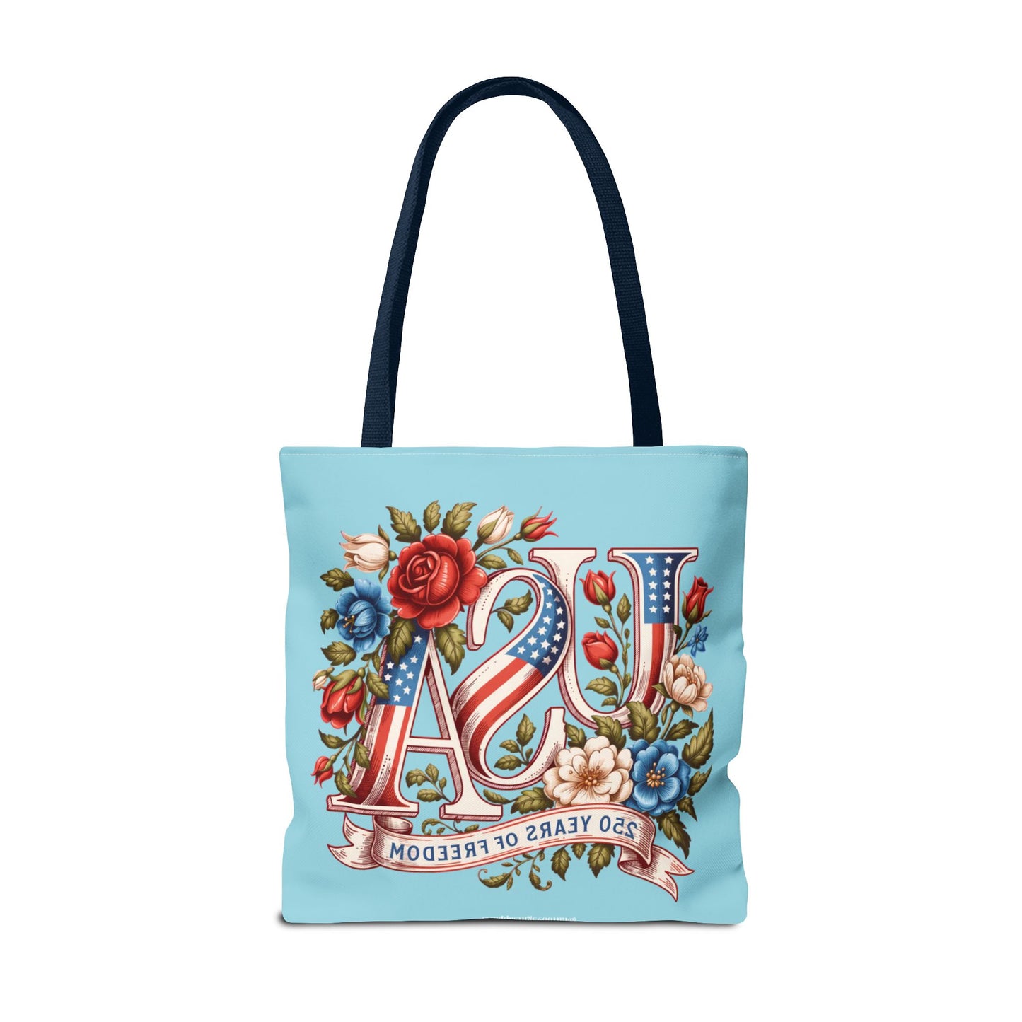 Floral USA -- Happy 250th Birthday America Tote Bag — Patriotic 4th of July Celebration Tote