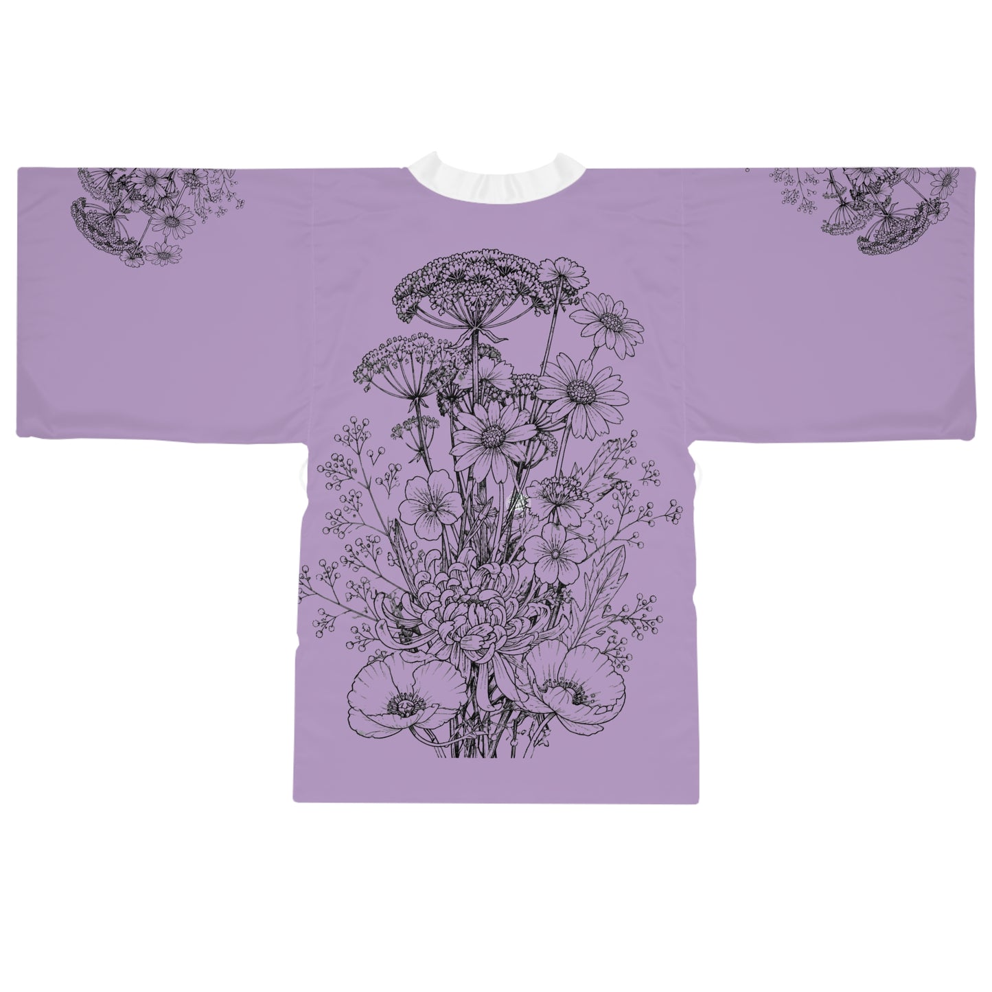 Wildflowers Tattoo Silk-Touch Mid-Length Kimono Robe — Purple