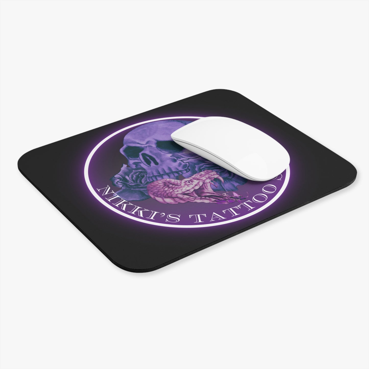 Nikki's Tattoo Studio Collection - Skull and Snake Logo - Mouse Pad — Nikki’s Purple & Black Desk Mat