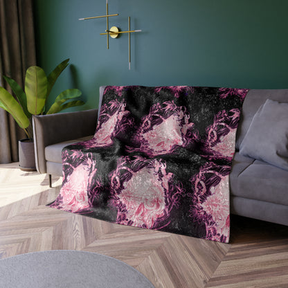 Floral Skull and Dragonfly Tattoo Art (Pink) - Crushed Velvet Blanket