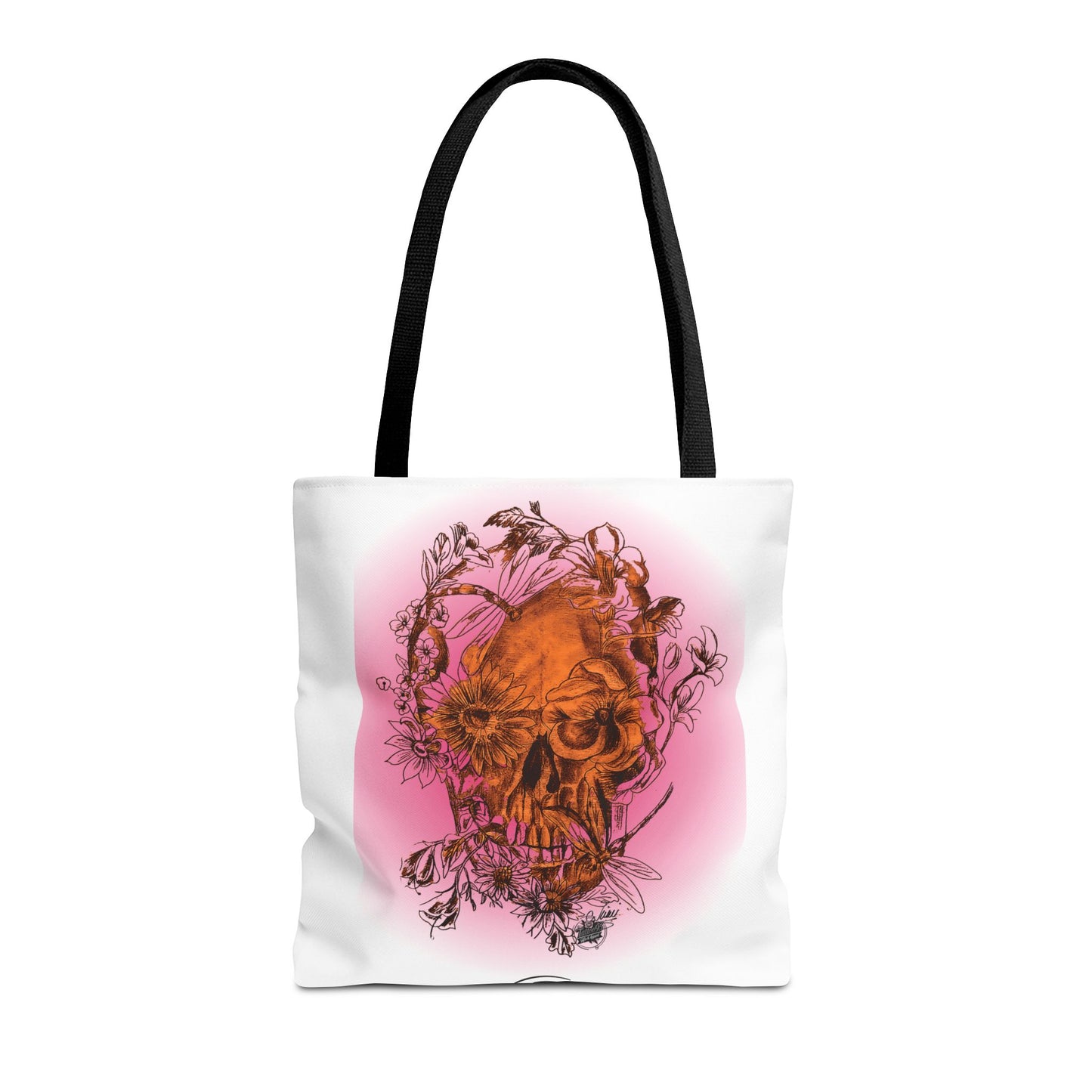 Floral Skull and Dragonfly Tattoo Art (Orange) - Tote Bag (3 Sizes)