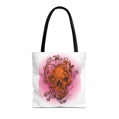Floral Skull and Dragonfly Tattoo Art (Orange) - Tote Bag (3 Sizes)