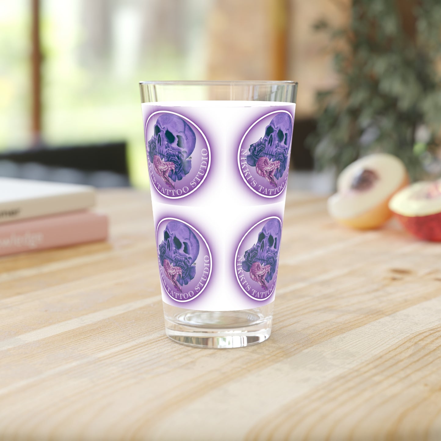 Nikki's Tattoo Studio Collection - Skull and Snake Logo, Beer 16oz Pint Glass