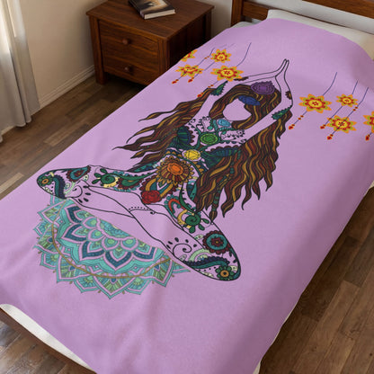 Yoga Goddess Meditation Lotus Mandala - Blanket - Sofa Sizes - Velveteen Plush Blanket