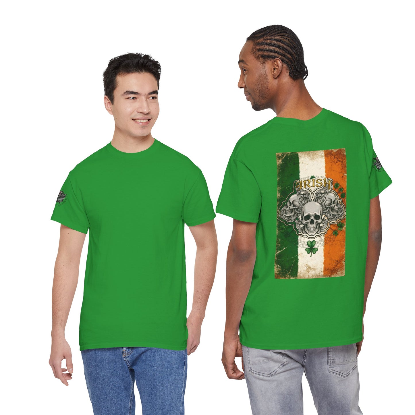 Irish Strong - Skull Flag T-Shirt — Relaxed Fit Tee with Back Tattoo Artwork