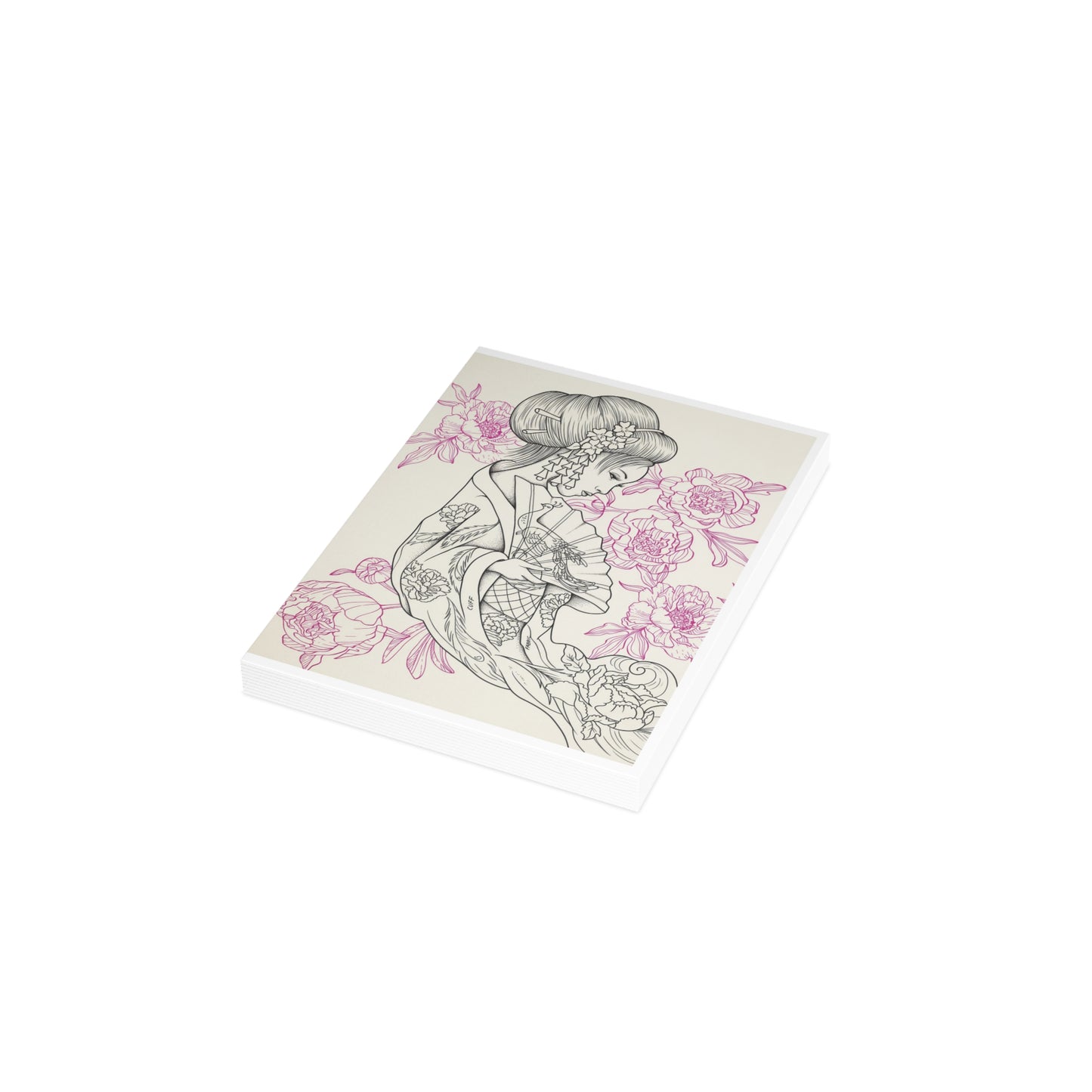 Flowing Geisha Greeting Card — Original Tattoo Design (Pack of 1/10/30/50)