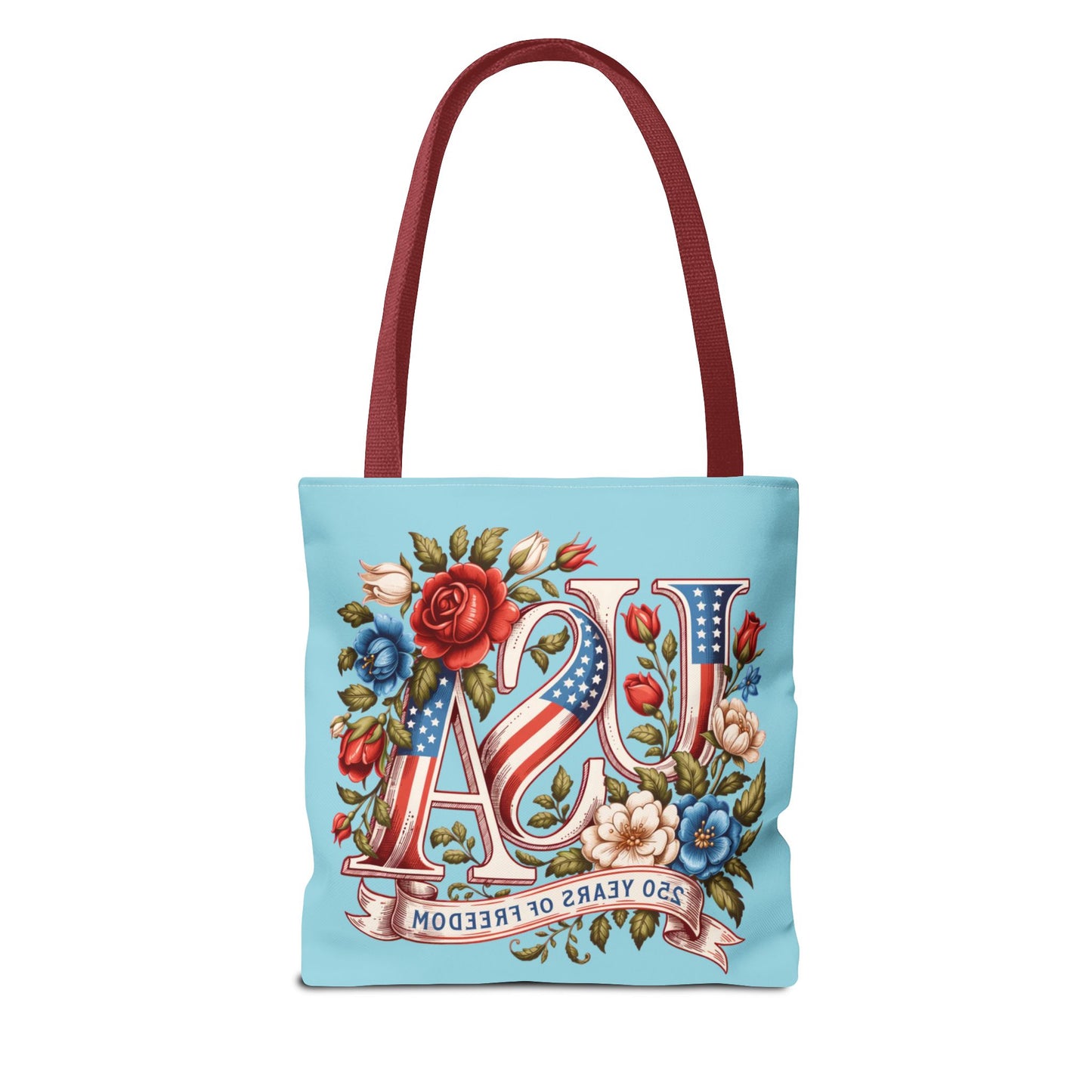 Floral USA -- Happy 250th Birthday America Tote Bag — Patriotic 4th of July Celebration Tote
